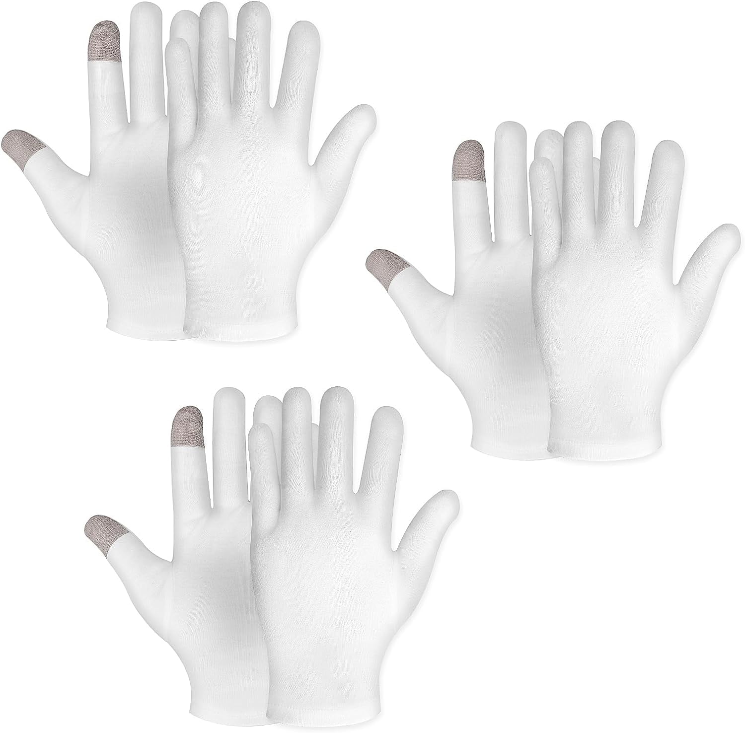 3 Pairs Touch Screen Moisturizing Gloves White Cotton Moisturizing