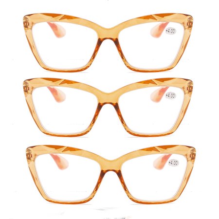 3 Pairs Transparent Rhinestones Full Frame Cat Eye Reading Glasses Readers