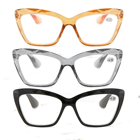 3 Pairs Transparent Rhinestones Full Frame Cat Eye Reading Glasses Readers