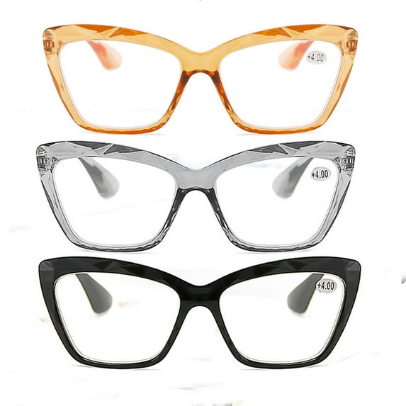 3 Pairs Transparent Rhinestones Full Frame Cat Eye Reading Glasses Readers