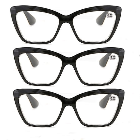 3 Pairs Transparent Rhinestones Full Frame Cat Eye Reading Glasses Readers