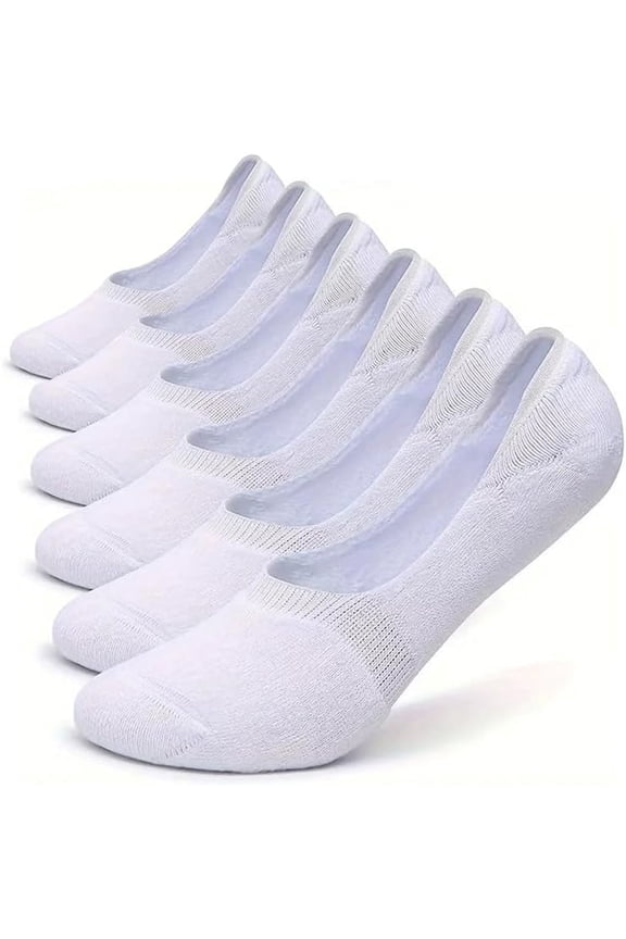 3 Pairs Truly No Show Boat Socks Polycotton Invisible Low Cut Stretchable Socks White with Non Slip Grips Flat Boat Line