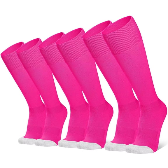 3 Pairs Unisex Baseball/Softball Socks Youth Adult Over-the-Calf Knee High Socks, Pink