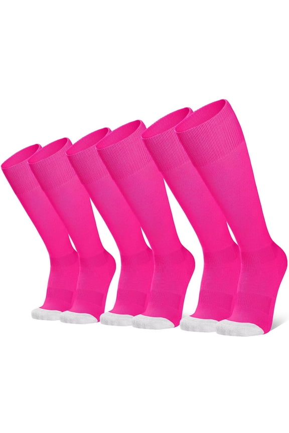 3 Pairs Unisex Baseball/Softball Socks Youth Adult Over-the-Calf Knee High Socks, Pink
