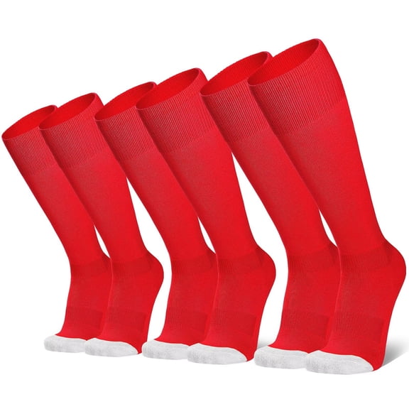 3 Pairs Unisex Baseball/Softball Socks Youth Adult Over-the-Calf Knee High Socks, Red