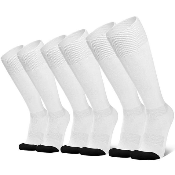 3 Pairs Unisex Baseball/Softball Socks Youth Adult Over-the-Calf Knee High Socks, White