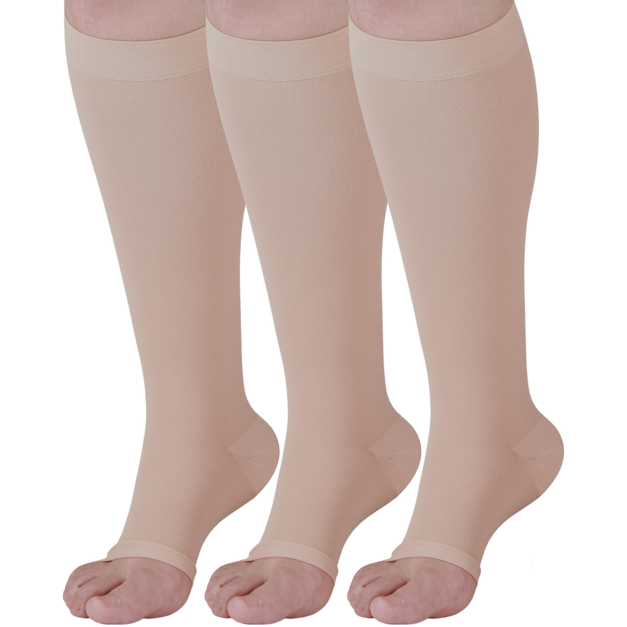 (3 Pairs) Unisex Compression Stockings 20-30mmHg for Edema - Beige ...