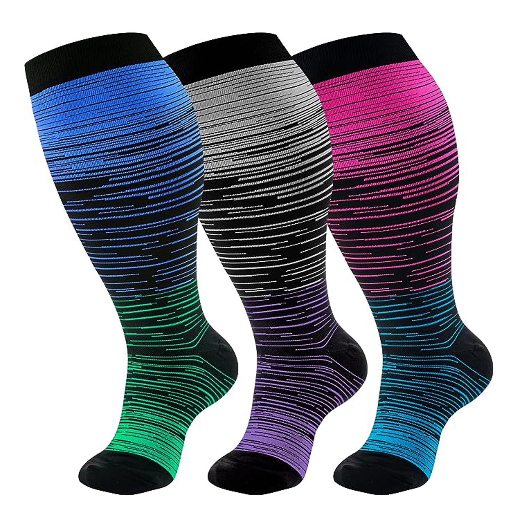 3 Pairs Unisex Plus Size Compression Socks Thigh High Socks(Multicolor ...