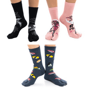 3 Pairs - V-Toe Split Toe Socks Big Toe Tabi Black Ninja, Pink Ninja and Sushi Crew by V-Toe Socks, Inc