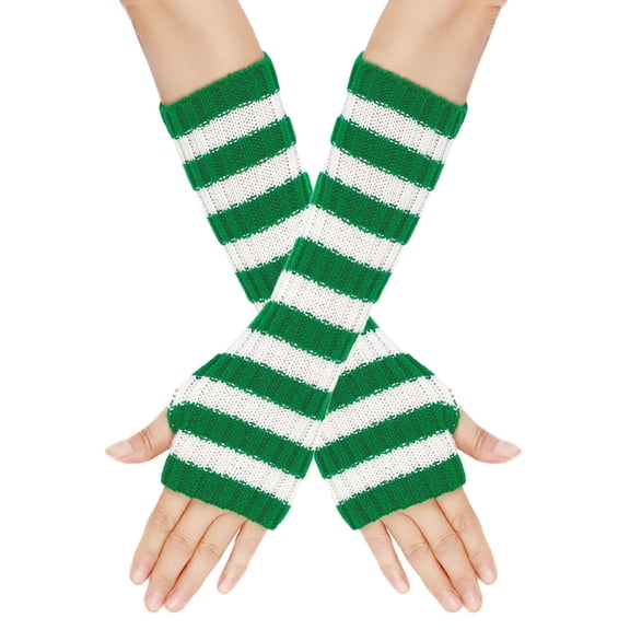 3 Pairs Value Pack! Knitted Fingerless Gloves & Arm Warmers for Women, Striped Long Sleeves for Warmth & Style, Costume Accessory
