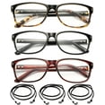 thumbnail image 1 of 3 Pairs Value Pack with FREE Lanyard Medium to Large Frame High Quality Reading Glasses Rectangular Frame with Metal Stripe for Men & Women +1.00, 1 of 1