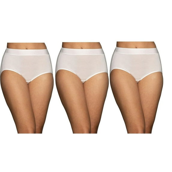 3 Pairs Vanity Fair Women's Beyond Comfort Hi-Cut Briefs Modal 13250, Size 6, White