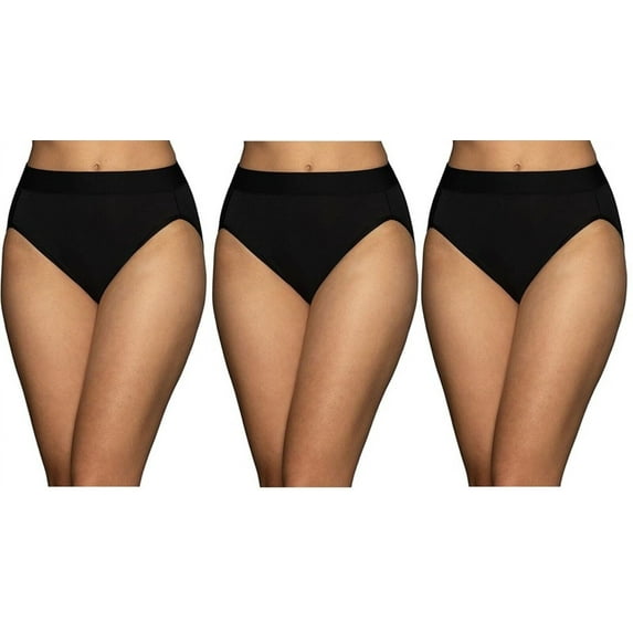 3 Pairs Vanity Fair Women's Beyond Comfort Hi-Cut Briefs Modal 13250, Size 9, Black