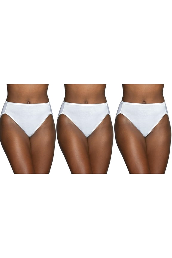 3 Pairs Vanity Fair Women's Illumination Hi Cut Panties, 13108, White, Size 8