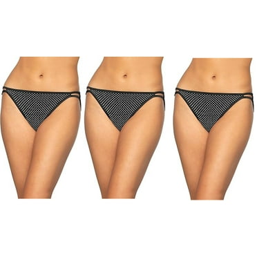 3 Pairs Vanity Fair Womens Illumination String Bikini, Premier Dot, Style-18108, Size 6/Medium