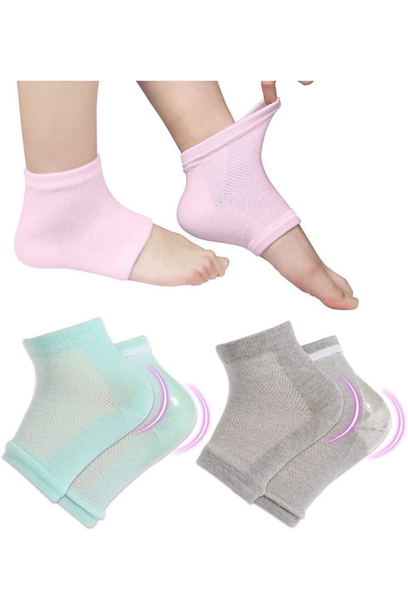 3 Pairs Vented Moisturizing Gel Socks Lotion Gel for Dry Cracked Heels, Spa Gel Socks Humectant Moisturizer Heel Balm Foot Treatment (Pink&Grey&Turquoise)