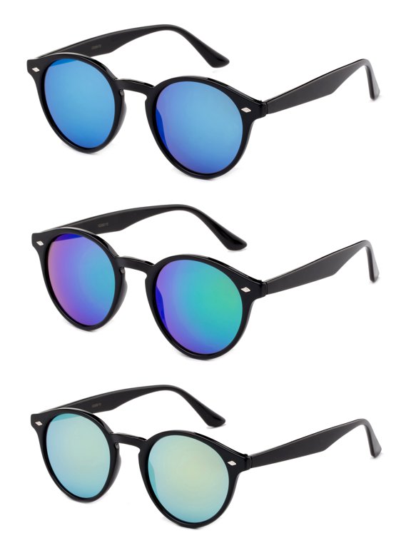 3 Pairs Vintage Inspired Round Horn Rimmed Key Hole Bridge Fashion Sunglasses for Men & Women