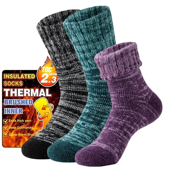 3 Pairs Warm Thermal Socks for Women & Men Winter Ski Thick Boot Insulated Socks for Cold Weather