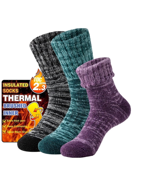 3 Pairs Warm Thermal Socks for Women & Men Winter Ski Thick Boot Insulated Socks for Cold Weather