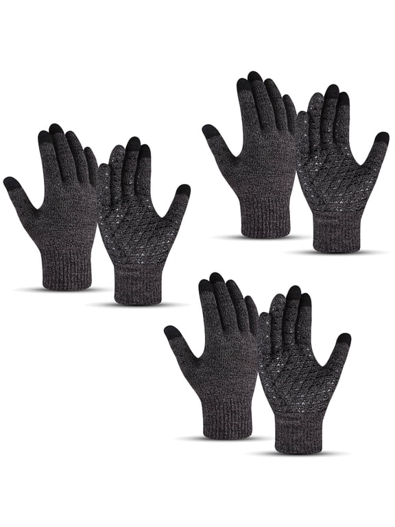 3 Pairs Warm Touch Screen Gloves, Soft Knit Lining Winter Gloves for Men & Women