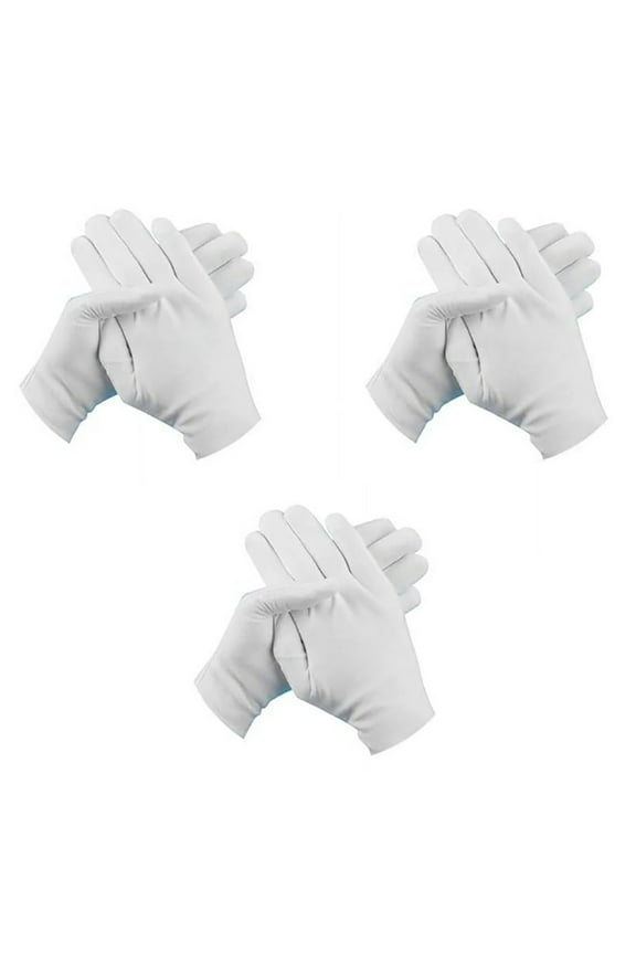 3 Pairs White Cotton Gloves Soft Cloth Dust Hand Gloves Work for Men Women Art Crafting Handling,Eczema,BBQ,Coin Jewelry Watch Inspection,Dry Hands Sleeping,Archival,Large