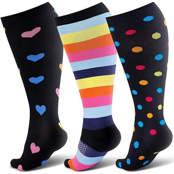 3 Pairs Wide Calf Compression Socks for Women Men Circulation 20-30mmHg Plus Size Knee High Support Stockings for Circulation, Running, Travel,4XL