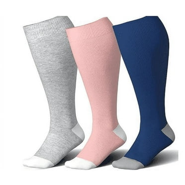 3 Pairs Wide Calf Compression Socks for Women&Men Plus Size 15-20mmHg Knee High Large Support Stockings for Circulation(2XL)
