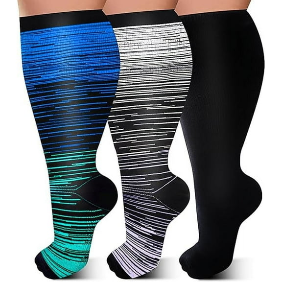 3 Pairs Wide Calf Compression Socks for Women & Men Plus Size Compression Stockings is Support for Circulation,4XL