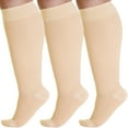 thumbnail image 1 of (3 Pairs) Wide Calf Unisex Compression Knee High 20-30mmHg - Beige, 3X-Large, 1 of 11