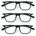 thumbnail image 1 of 3 Pairs Wide Fitment Men Reading Glasses - Super Lightweight TR90 Frame With Extended Temple - Clear Lens Reader Black +2.00, 1 of 5