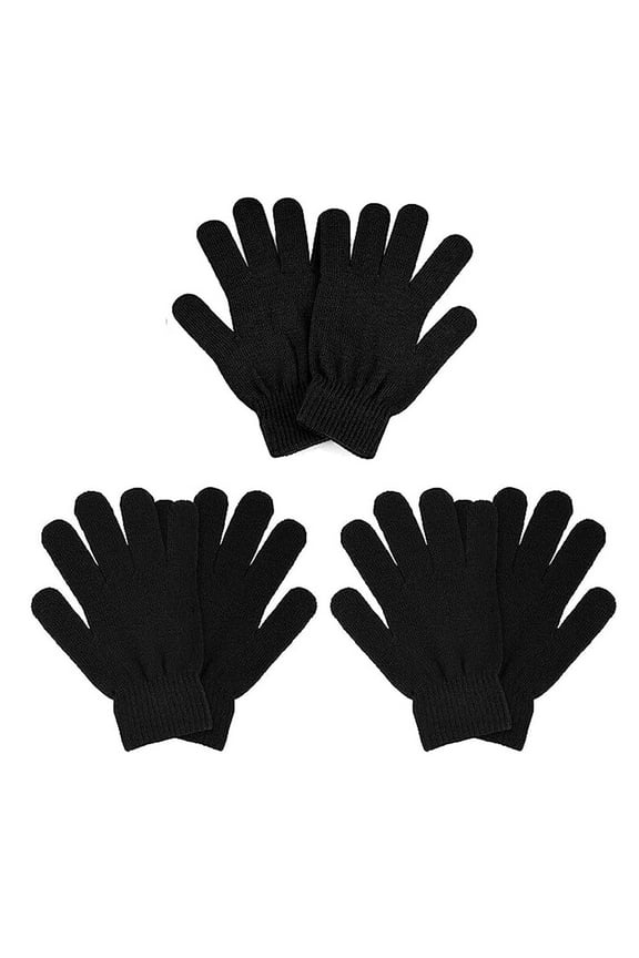 3 Pairs Winter Gloves,Adult Warm Thermal Gloves,Warm Strecty Full Fingers Knit Gloves Bulk for Men Women in Common Size,Unisex Black Gloves One Size Fits Most Men Women Knit Gloves Bulk Pack,Black