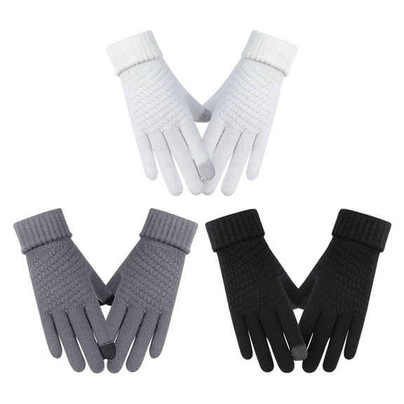 3 Pairs Winter Gloves For Women Men Touch Screen Elastic Thermal Knit Lining Warm Gloves For Cold Weather - White Grey Black