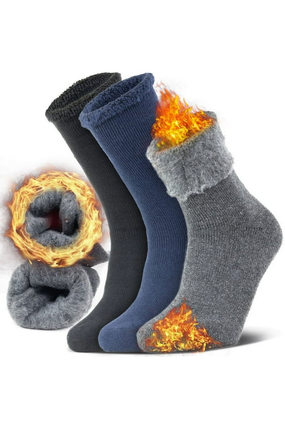 3 Pairs Winter Thermal Heated Socks for Men Warm Winter Ski Thick Boot Insulated Wool Socks for Cold Weather Size 9-13