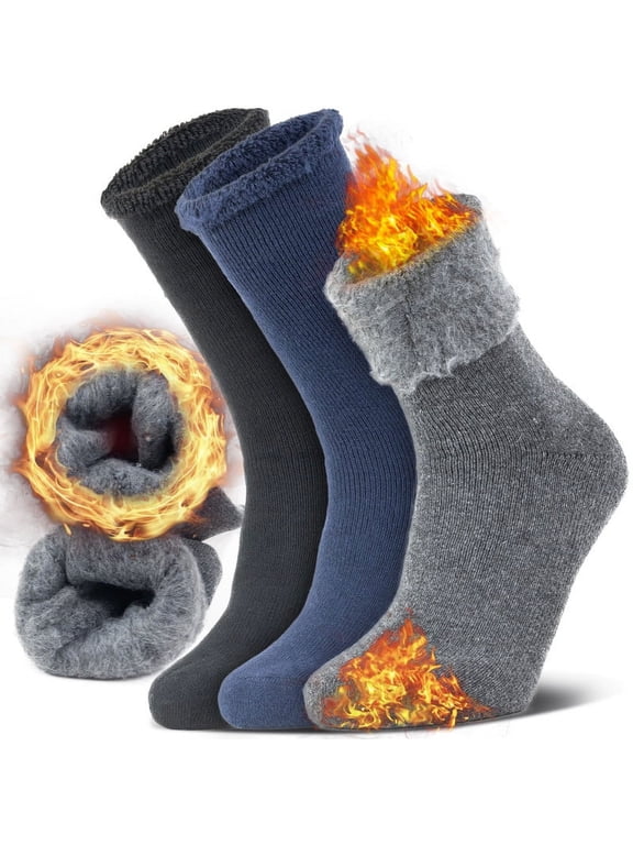 3 Pairs Winter Thermal Heated Socks for Men Warm Winter Ski Thick Boot Insulated Wool Socks for Cold Weather Size 9-13