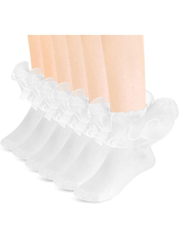3 Pairs Women Ankle Socks Lace Ruffle Girls Lace Socks Cute Ruffle Frilly Fashion Sock