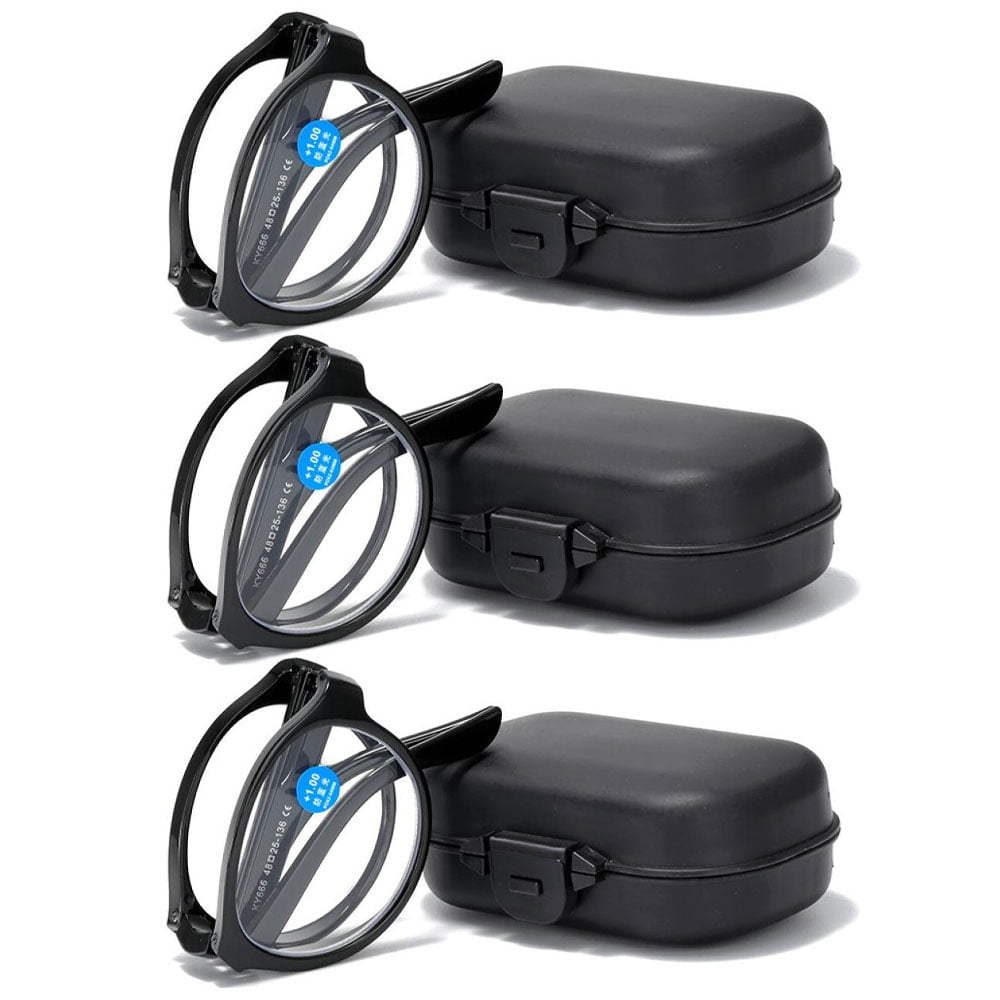 3 Pairs of Women Black Spring Hinge Folding Reading Glasses HD Fashion Anti-Blue Light Presbyopia Glasses Square Plastic Foldable Readers with Case +1.50