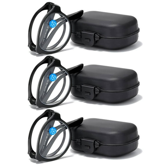 3 Pairs of Women Black Spring Hinge Folding Reading Glasses HD Fashion Anti-Blue Light Presbyopia Glasses Square Plastic Foldable Readers with Case +2.00