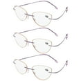 thumbnail image 1 of 3 Pairs of Women Bling Glitter Around Rimless Flexible Cat Eye Reading Glasses 1.50 Ladies Anti-blue Light Purple Titanium Alloy Readers 1.50 Strength, 1 of 7