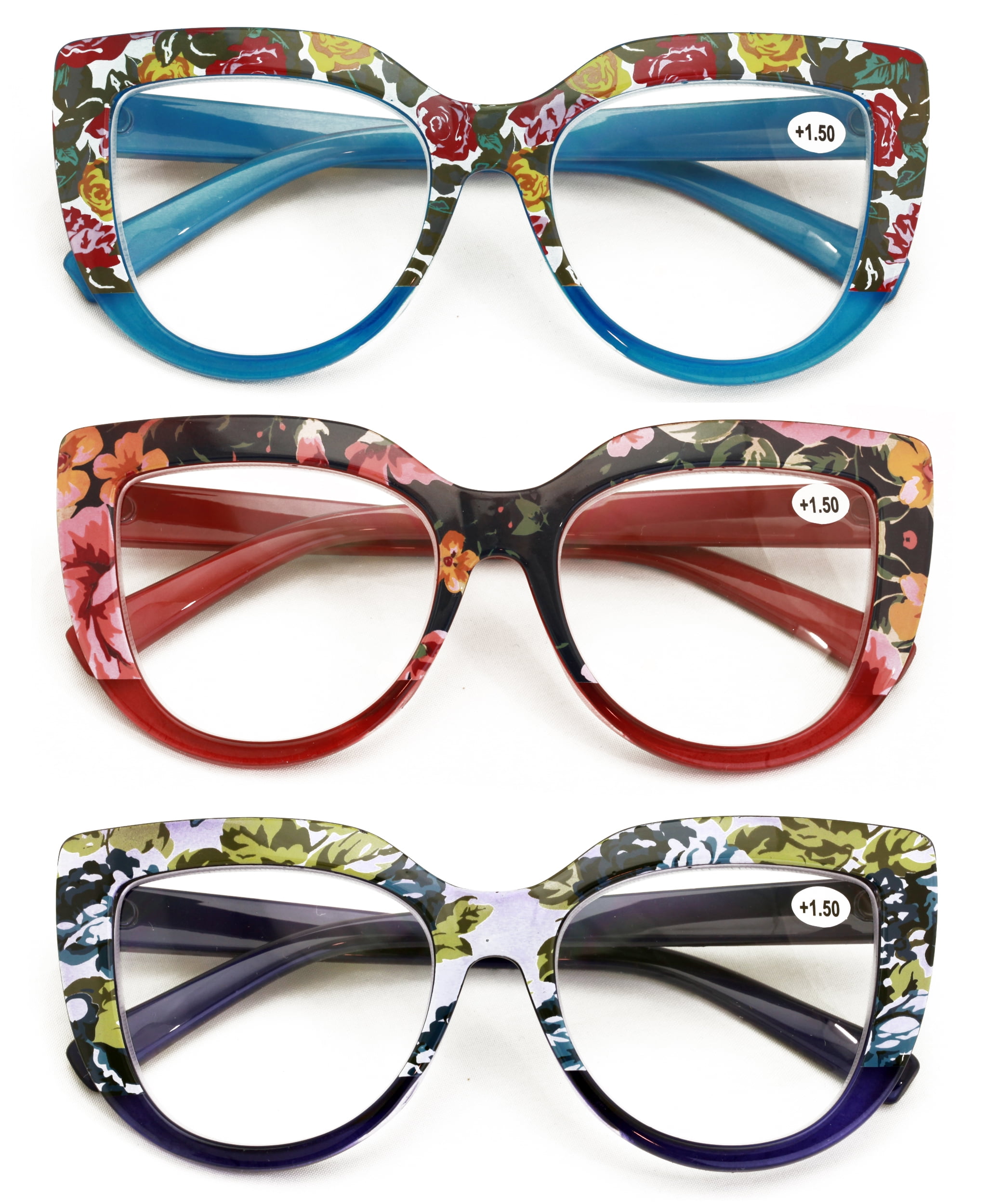 V.W.E. Floral Oversized Vintage Reading Glasses, Bold Fashion Readers ...