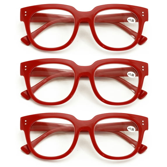 3 Pairs Women Bold Reading Glasses - Comfortable Oversized Clear Lens Reader DR07 +4.00