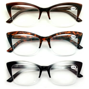 3 Pairs Women Cateye Reading Glasses HalfRim - Stylish Comfortable Reading Glasses DR03 +1.50