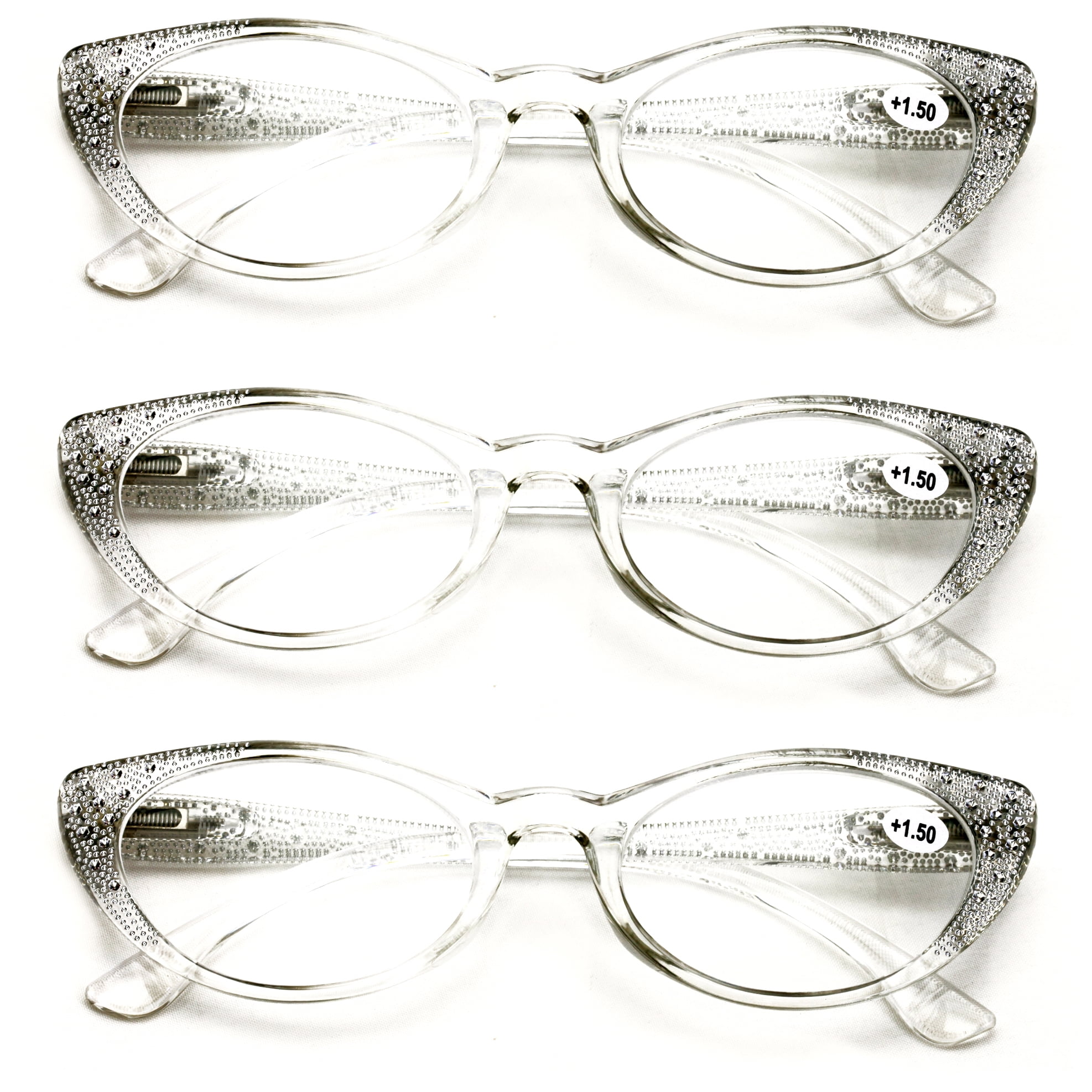 3 Pairs Women Cateye Reading Glasses Rhinestones Stylish Comfortable