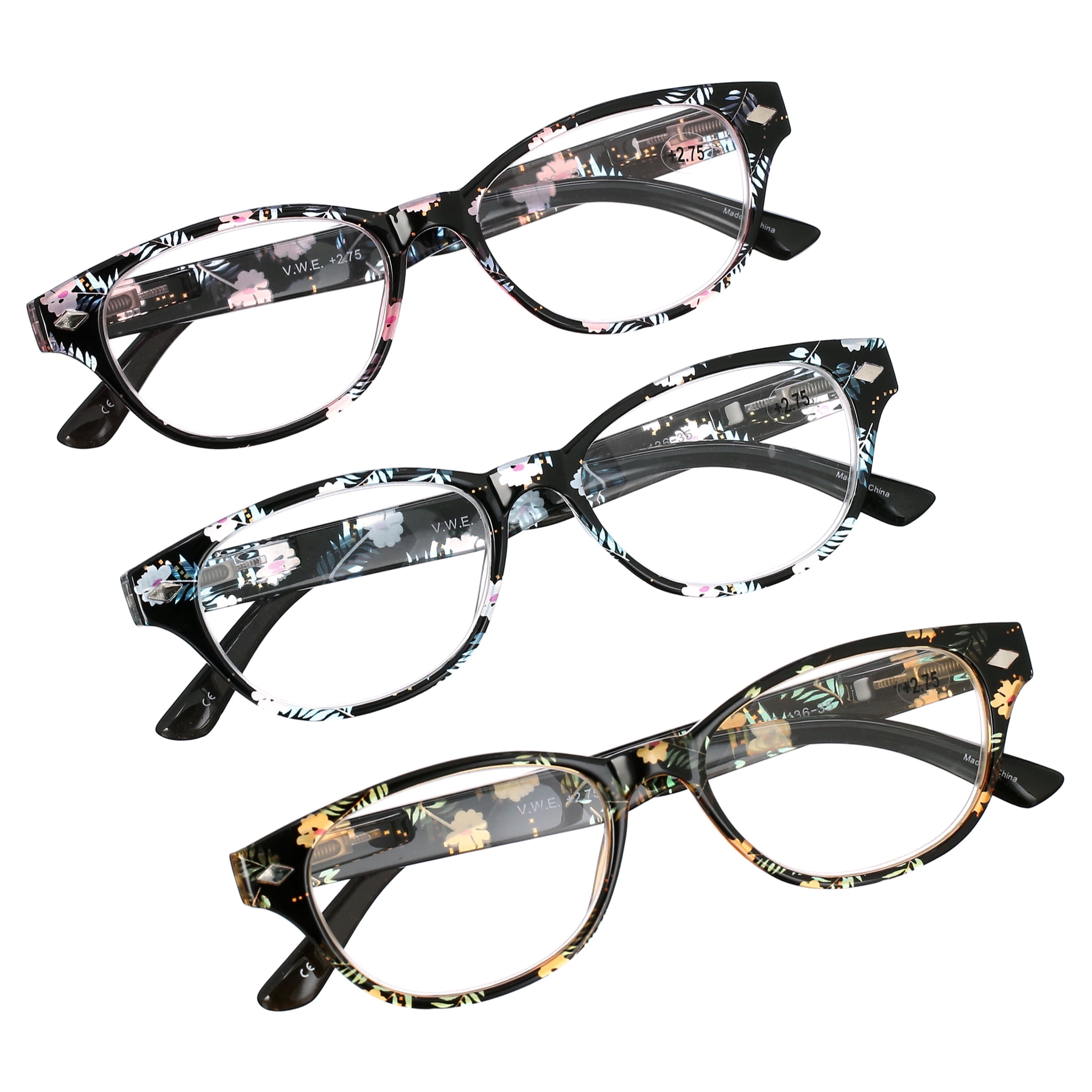 3 Pairs Women Classic Floral Readers With Spring Hinge 