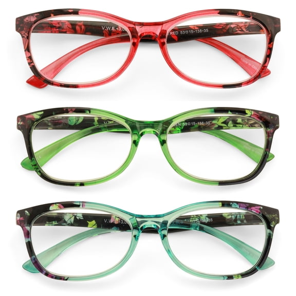 3 Pairs Women Comfortable Lightweight Reading Glasses - Clear Lens Readers - Mosaic Art Translucent Temple 7016 +1.50