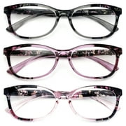 3 Pairs Women Comfortable Lightweight Reading Glasses - Clear Lens Readers - Mosaic Art Translucent Temple 7016 +3.00