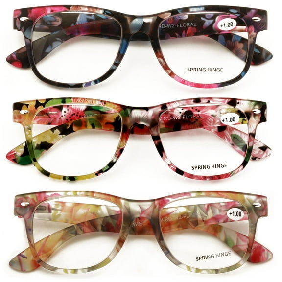 3 Pairs Women Floral Mosaic Print Comfortable Classic Reading Glasses - Flower Readers +2.50