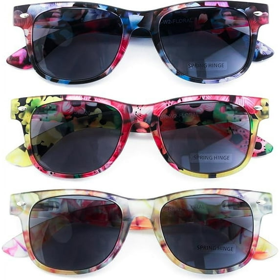 3 Pairs Women Floral Mosaic Print Comfortable Classic Reading SunGlasses - Flower Tinted UV Protection Readers +3.25