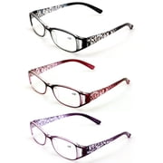 3 Pairs Women Flower Temple Floral Readers - Fashion Reading Glasses Black Maroon Purple