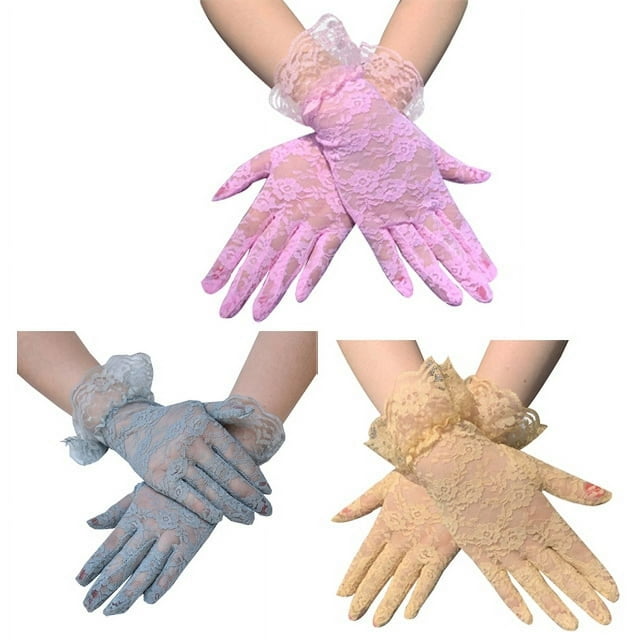 3 Pairs Women Lace Flower Short Gloves Bride Wedding Gloves Tea Party