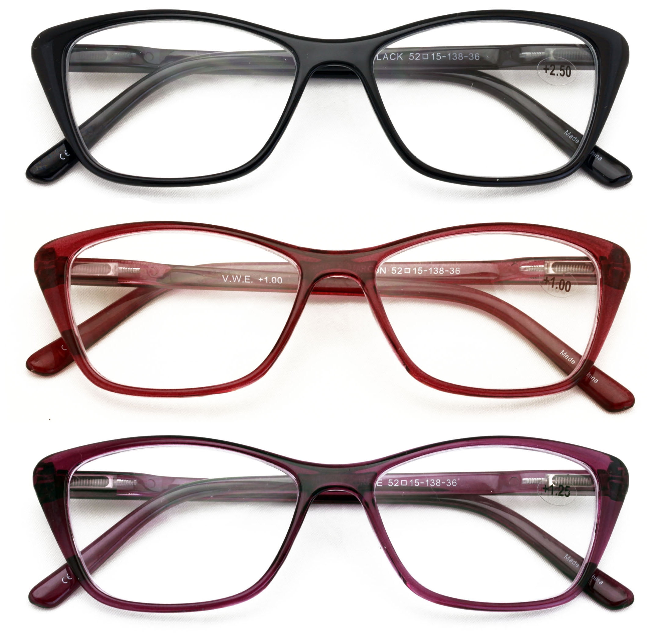 3 Pairs Women Lightweight Cateye Reading Glasses - Clear Lens Reader ...